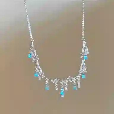 【清冷感~海洋之泪】 攸委 轻奢冷艳高级感蓝色水滴镶砖项链 流苏小众高冷仙女 锆石 甜美少女时尚百搭外戴锁骨链度假风颈链设计感 女款