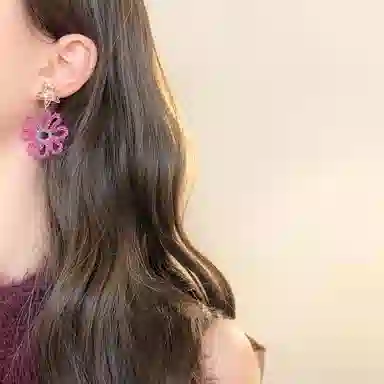 【多巴胺~粉色甜美辣妹】 攸委 度假浪漫爱心精致花朵耳钉甜妹可爱少女心耳环 合金 仙女海边小众设计感高级时尚百搭耳饰撞色串珠 女款