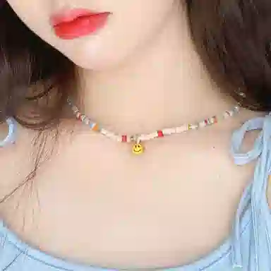 【“天才少女”甜酷项链】 攸委 原创彩色珍珠笑脸串珠锁骨链 甜美可爱学生多巴胺幸运彩石 合金 小众设计感高级时尚百搭创意项圈 女款