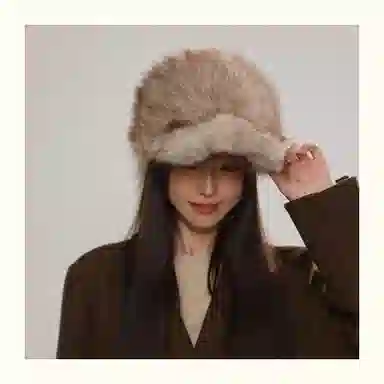 【美式辣妹~秋冬必备】 攸委 日系可爱复古毛绒绒兔子耳朵鸭舌帽女冬季加厚保暖 涤纶 绒线帽 男女同款情侣款