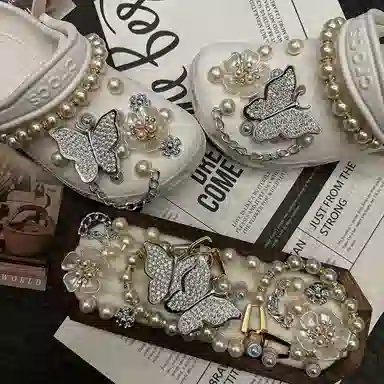【蝴蝶双链】 攸委 小香风洞洞鞋配件配饰 装饰鞋花花朵高级感时尚百搭云朵泡芙 树脂 鞋扣 男女同款情侣款