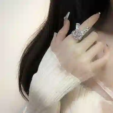 【buling⭐可爱甜酷】 攸委 粉色俏皮兔子镶钻戒指环韩系甜美少女心小众设计 合金 学生成人高级感时尚百搭开口食指戒 女款