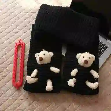 【口袋小熊~自织DIY】 攸委 可爱熊手工毛线团手织围巾秋冬季保暖防寒赠朋友心意百搭 涤纶 软糯亲肤编织材料包柔软围脖 男女同款情侣款