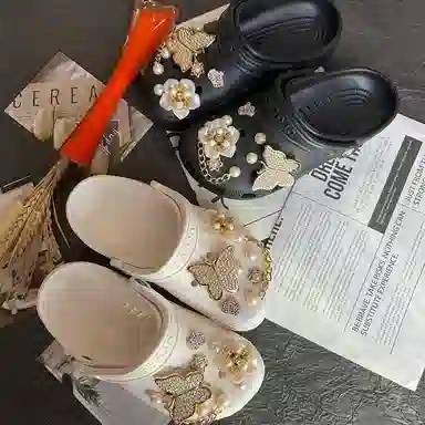 【花蕊金蝶链条】 攸委 小香风洞洞鞋配件 装饰泡芙鞋花配饰高级感时尚百搭云朵通用 树脂 鞋扣 男女同款情侣款