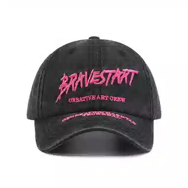 【素颜神器 BRAVESTART字母刺绣】 攸委 街头休闲水洗做旧百搭鸭舌帽女显脸小 棉 大头围户外夏韩版软顶透气遮阳防晒帽 男女同款情侣款