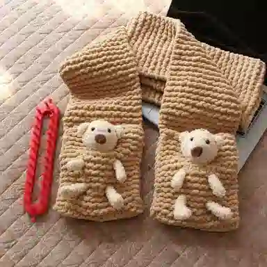 【口袋小熊~自织DIY】 攸委 可爱熊手工毛线团手织围巾秋冬季保暖防寒赠朋友心意百搭 涤纶 软糯亲肤编织材料包柔软围脖 男女同款情侣款
