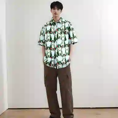 水中花 衬衣外套气质短袖衬衫 男女同款 绿色