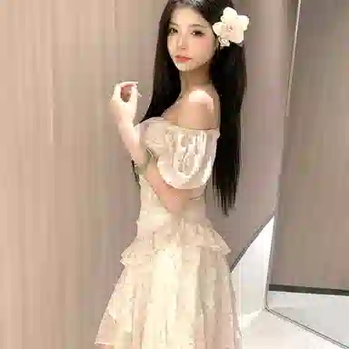 水中花 公主袖花色修身短袖连衣裙 女款