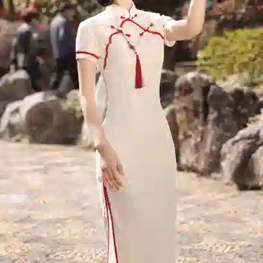 水中花 新中式复古温柔优雅气质时尚百搭简约收腰显瘦短袖连衣裙 女款