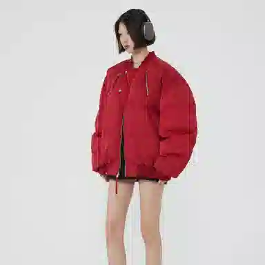 水中花 原创小众设计感飞行员合身纯色气质棉服 男女同款