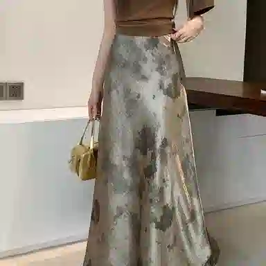 水中花 时尚优雅复古高腰设计收腰修身显瘦简约舒适包臀鱼尾休闲长裙 女款