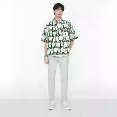 水中花 衬衣外套气质短袖衬衫 男女同款 绿色