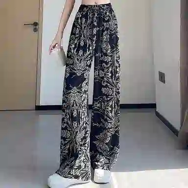 水中花 复古时尚潮流舒适高腰显瘦垂感阔腿印花百搭休闲裤 女款