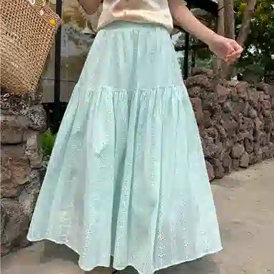 水中花 镂空拼接垂感透气百搭休闲长裙 女款