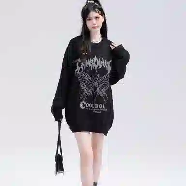 水中花 蝴蝶提花长袖舒适圆领针织衫 女款