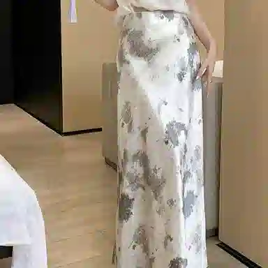 水中花 时尚优雅复古高腰设计收腰修身显瘦简约舒适包臀鱼尾休闲长裙 女款
