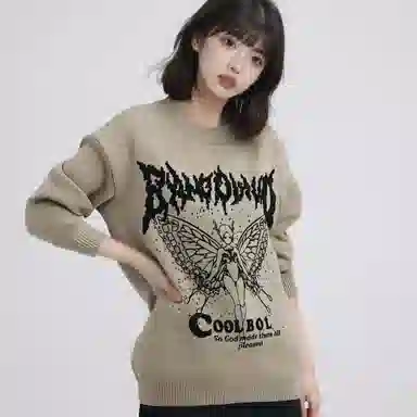 水中花 蝴蝶提花长袖舒适圆领针织衫 女款