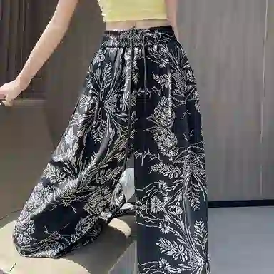 水中花 复古时尚潮流舒适高腰显瘦垂感阔腿印花百搭休闲裤 女款