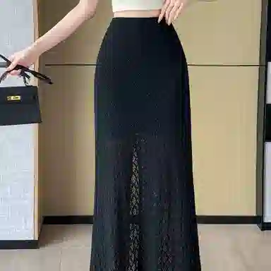 水中花 高腰显瘦蕾丝开叉韩系时尚修身设计包臀鱼尾肌理休闲长裙 女款