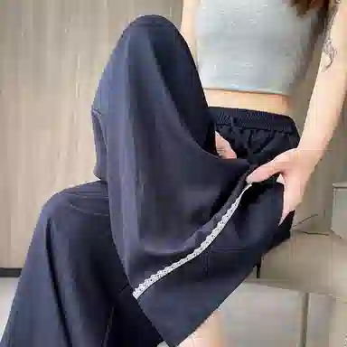 水中花 法式百搭时尚高腰显瘦阔腿垂感蕾丝拼接宽松休闲裤 女款