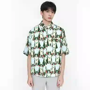 水中花 衬衣外套气质短袖衬衫 男女同款 绿色