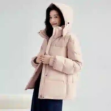 雅鹿 短款可拆卸连帽保暖纯色羽绒服 女款