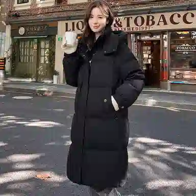 雅鹿 纯色加厚中长款长袖羽绒服 女款