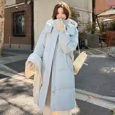 雅鹿 纯色加厚中长款长袖羽绒服 女款