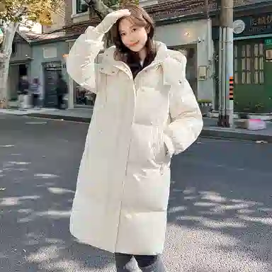 雅鹿 纯色加厚中长款长袖羽绒服 女款