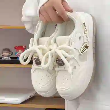 小鹿米利 猫猫鱼爱心学生百搭运动 透气 板鞋 女款 米色