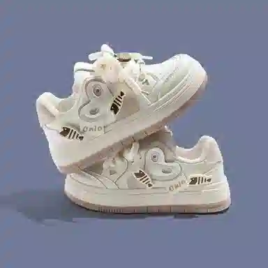 小鹿米利 猫猫鱼爱心学生百搭运动 透气 板鞋 女款 米色