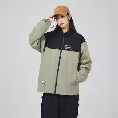 快鱼 美式简约山系户外拼接撞色热熔标织唛休闲立领拉链防水防风机能风暗黑冲锋小香风教练工装时尚百搭宽松长袖夹克外套 男女同款