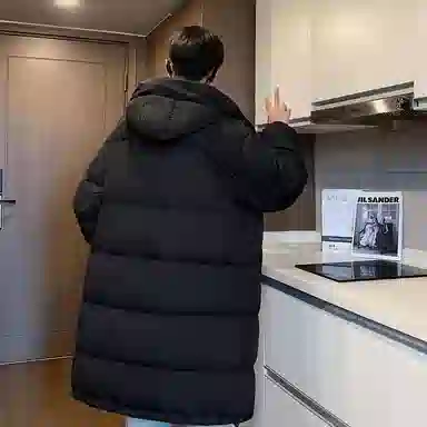 快鱼 东北极寒户外美式复古简约纯色基础款动物热熔标休闲时尚保暖加厚百搭宽松面包服连帽羽绒服 男女同款 黑色