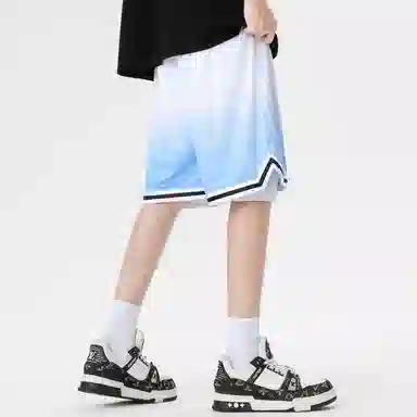 快鱼 美式复古高街潮牌机车风趣味标签名字体手绘印花时尚高级宽松舒适运动户外中腰松紧系带五分休闲短裤 男女同款