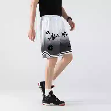 快鱼 美式时尚签名字体品牌个性印花假两件篮球裤运动训练经典百搭宽松舒适透气轻薄凉感无性别中腰系带五分休闲短裤 男女同款