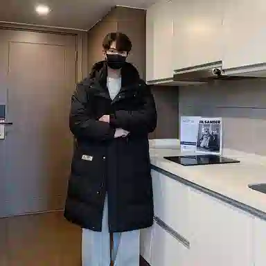 快鱼 东北极寒户外美式复古简约纯色基础款动物热熔标休闲时尚保暖加厚百搭宽松面包服连帽羽绒服 男女同款 黑色