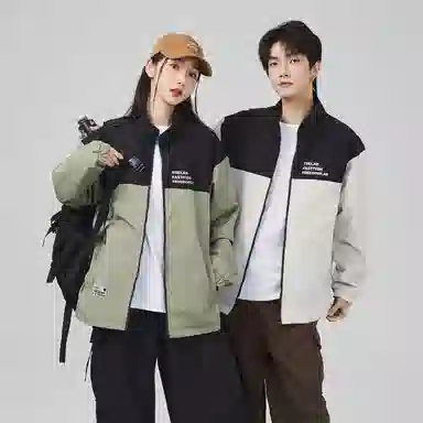 快鱼 美式简约山系户外拼接撞色热熔标织唛休闲立领拉链防水防风机能风暗黑冲锋小香风教练工装时尚百搭宽松长袖夹克外套 男女同款