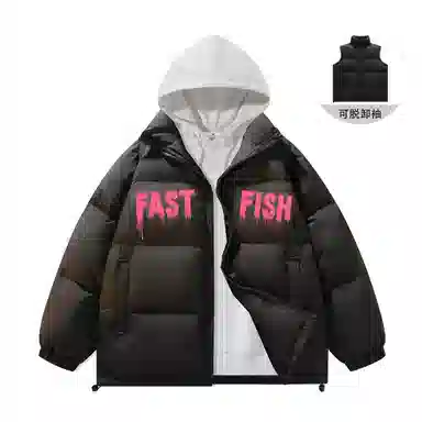 快鱼 美式高街涂鸦创意流体字母通勤宽松百搭羽绒服 男女同款