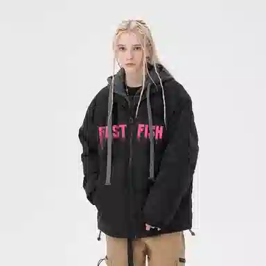 快鱼 美式高街涂鸦创意流体字母通勤宽松百搭羽绒服 男女同款