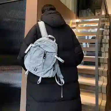 快鱼 东北极寒户外美式复古简约纯色基础款动物热熔标休闲时尚保暖加厚百搭宽松面包服连帽羽绒服 男女同款 黑色