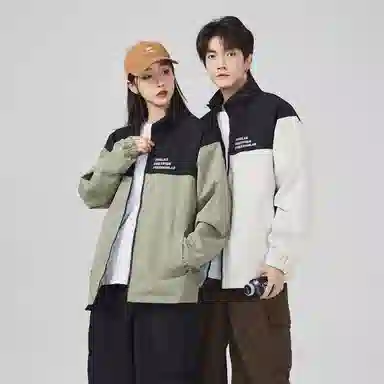 快鱼 美式简约山系户外拼接撞色热熔标织唛休闲立领拉链防水防风机能风暗黑冲锋小香风教练工装时尚百搭宽松长袖夹克外套 男女同款