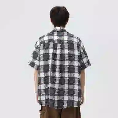 快鱼 潮牌时尚纯色宽松舒适百搭休闲翻领落肩短袖衬衫 男女同款