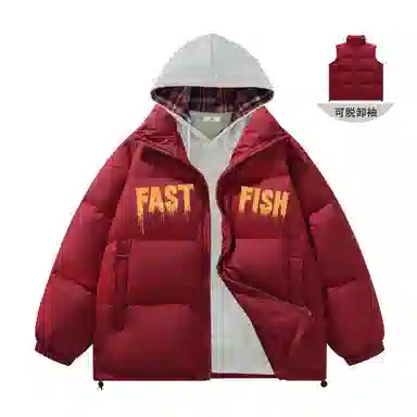 快鱼 美式高街涂鸦创意流体字母通勤宽松百搭羽绒服 男女同款