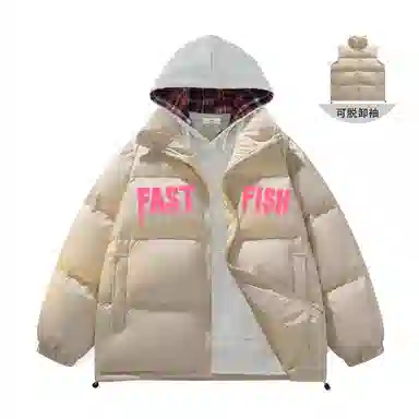 快鱼 美式高街涂鸦创意流体字母通勤宽松百搭羽绒服 男女同款
