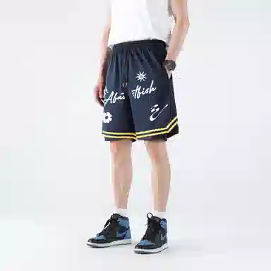 快鱼 美式时尚签名字体品牌个性印花假两件篮球裤运动训练经典百搭宽松舒适透气轻薄凉感无性别中腰系带五分休闲短裤 男女同款