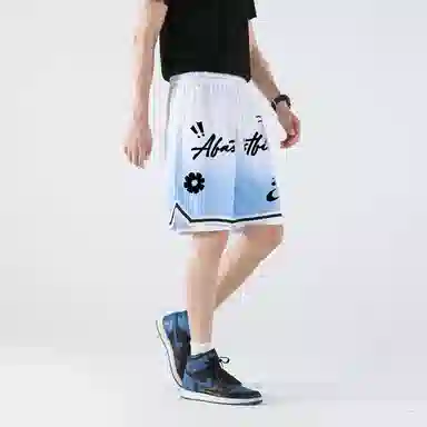 快鱼 美式时尚签名字体品牌个性印花假两件篮球裤运动训练经典百搭宽松舒适透气轻薄凉感无性别中腰系带五分休闲短裤 男女同款
