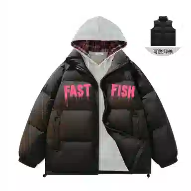 快鱼 美式高街涂鸦创意流体字母通勤宽松百搭羽绒服 男女同款