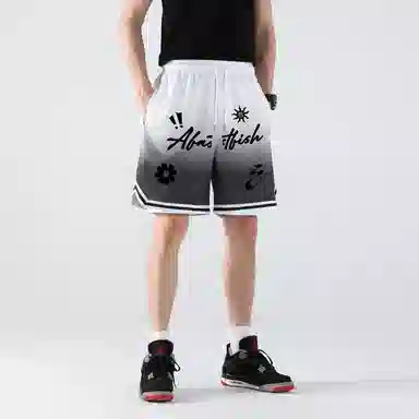 快鱼 美式时尚签名字体品牌个性印花假两件篮球裤运动训练经典百搭宽松舒适透气轻薄凉感无性别中腰系带五分休闲短裤 男女同款