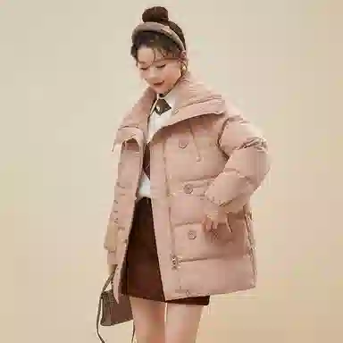 鸭鸭 纯色中长款拉链加厚休闲长袖羽绒服 女款