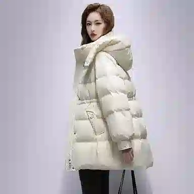 鸭鸭 纯色简约通勤连帽拉链羽绒服 女款